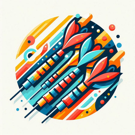Colorful abstract vector illustration with arrows and fish on a white backgroundのイラスト素材
