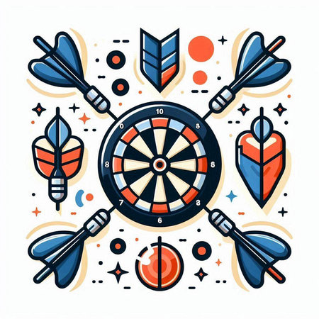 Darts and arrows in a circle. Vector illustration in linear style.のイラスト素材
