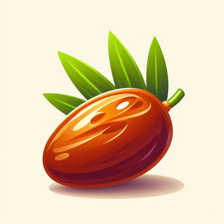 Illustration of a date fruit with leaves on a white background.のイラスト素材