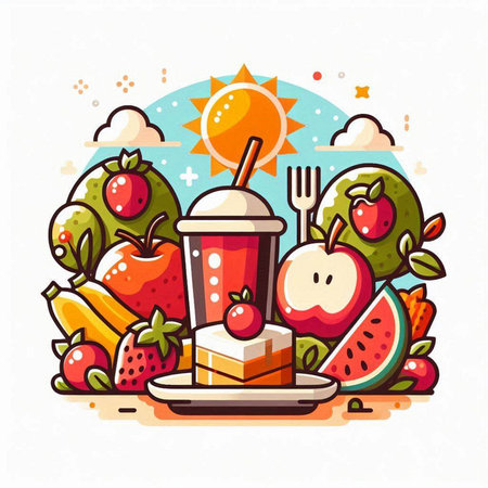 Fruit juice and smoothie in a paper cup. Vector illustration.のイラスト素材