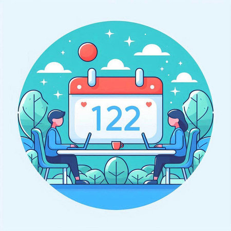 Calendar and people in the park. Vector illustration in flat styleのイラスト素材