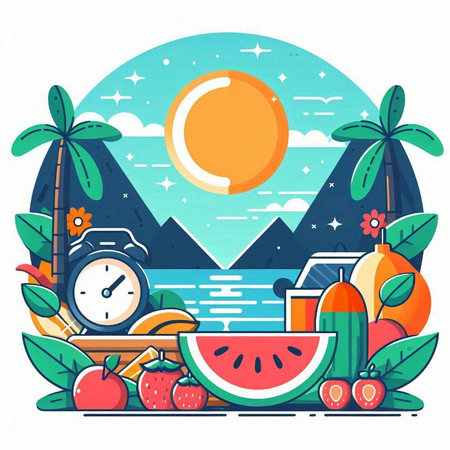 Summer vacation concept. Vector illustration in flat style. Time to travel.のイラスト素材
