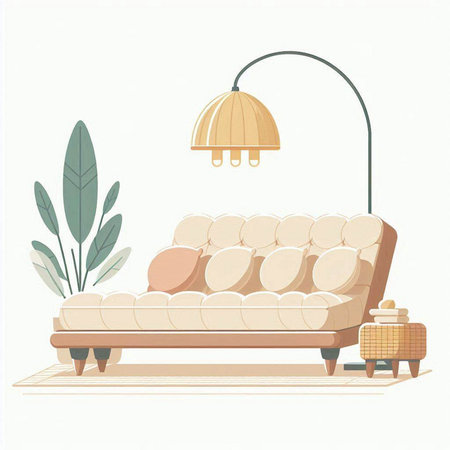 Illustration of a sofa in the living room. Vector illustration.のイラスト素材