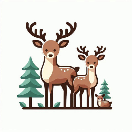 Deer family. Vector illustration. Isolated on white background.のイラスト素材