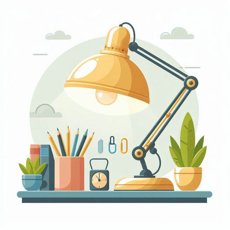 Desk lamp in flat style. Workplace. Vector illustration for your designのイラスト素材