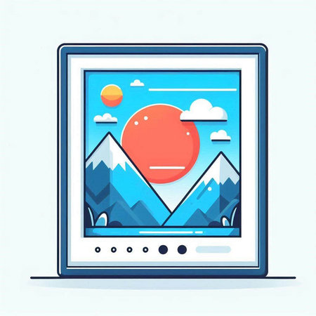 Landscape photo frame on the tablet. Vector illustration in flat styleのイラスト素材