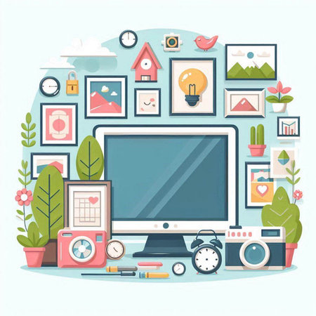 Flat design modern vector illustration concept of home office, work space.のイラスト素材