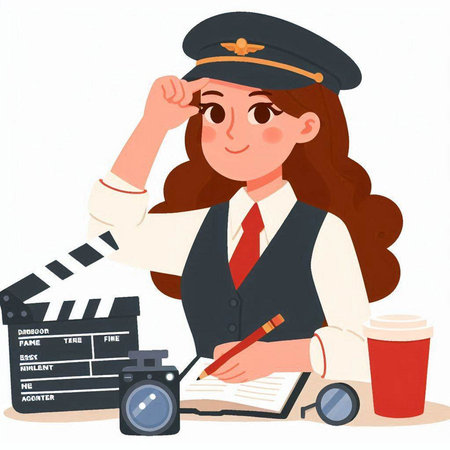 Illustration of a Stewardess Writing on a Clipboard and Drinking Coffeeのイラスト素材