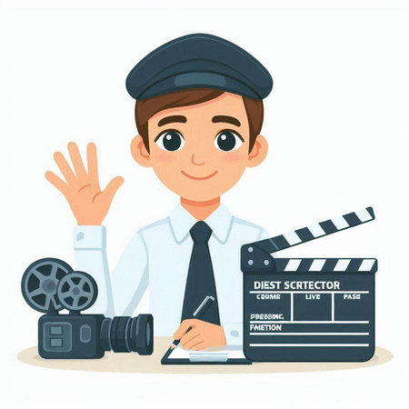 Policeman with movie clapper board and camera. Vector illustration.のイラスト素材