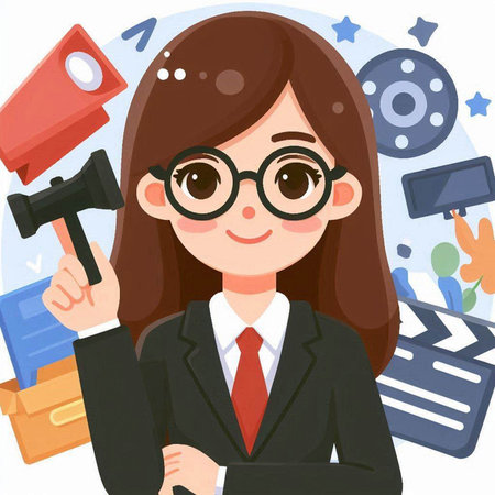 Illustration of a Businesswoman Holding a Gavel and Other Itemsのイラスト素材