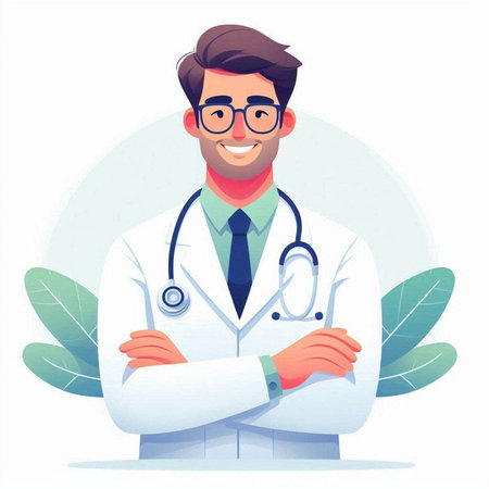 Male doctor with stethoscope and glasses. Vector illustration in cartoon styleのイラスト素材