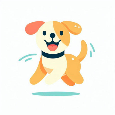 Cute cartoon dog running. Vector illustration on a white background.のイラスト素材