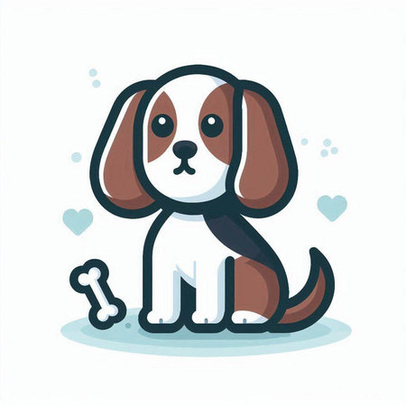 Cute cartoon dog with bone on white background. Vector illustration.のイラスト素材