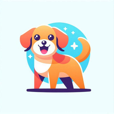 Cute cartoon dog on blue background. Vector illustration in flat style.のイラスト素材
