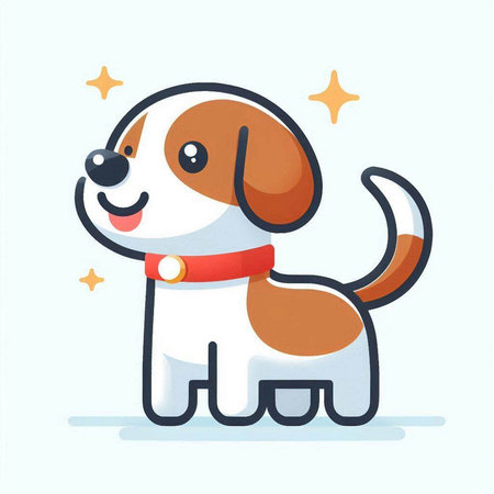 Cute dog with red collar. Vector illustration of a cartoon dog.のイラスト素材