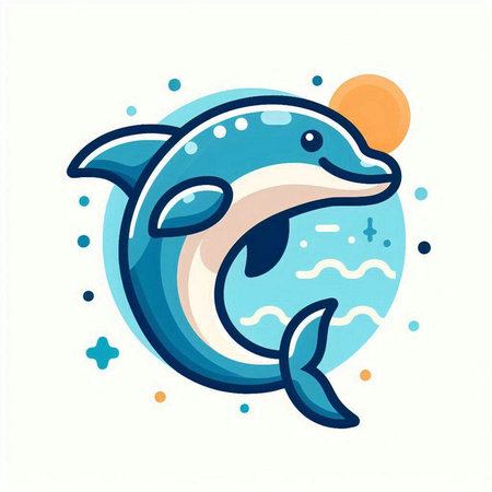 Dolphin swimming in the sea. Vector illustration in flat style.のイラスト素材