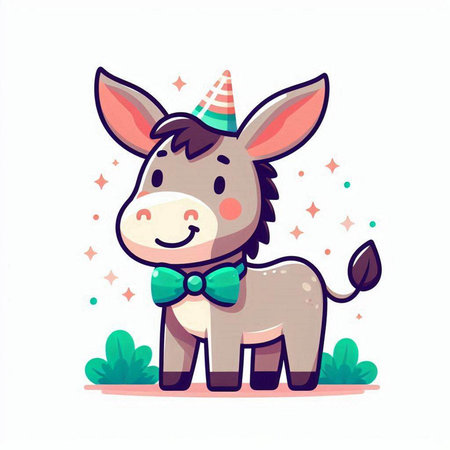 Cute cartoon donkey with bow tie and unicorn horn. Vector illustration.のイラスト素材