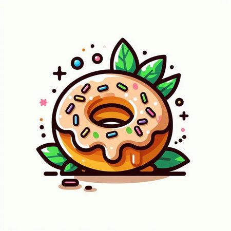 Cute donut with glaze and sprinkles. Vector illustration.のイラスト素材