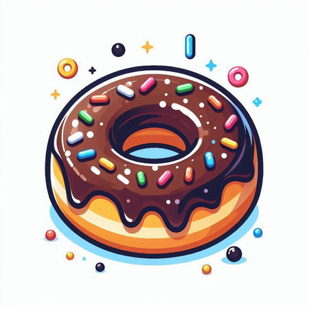 Donut with chocolate glaze and sprinkles. Vector illustration.のイラスト素材