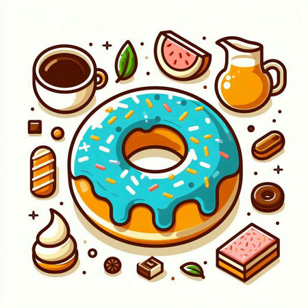 Donut vector illustration. Icons donuts, coffee and sweets.のイラスト素材
