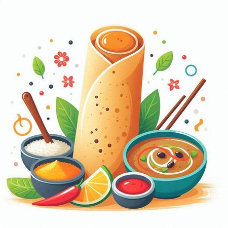 Illustration of traditional indian food on white background. Vector illustration.のイラスト素材