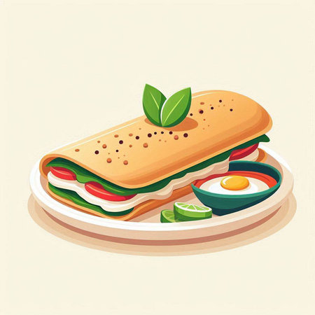 Sandwich with egg, tomato and cucumber. Vector illustration.のイラスト素材