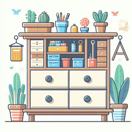 Cabinet with drawers. Vector illustration in flat style.のイラスト素材