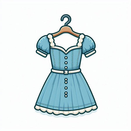 Illustration of a blue dirndl on a hanger.のイラスト素材