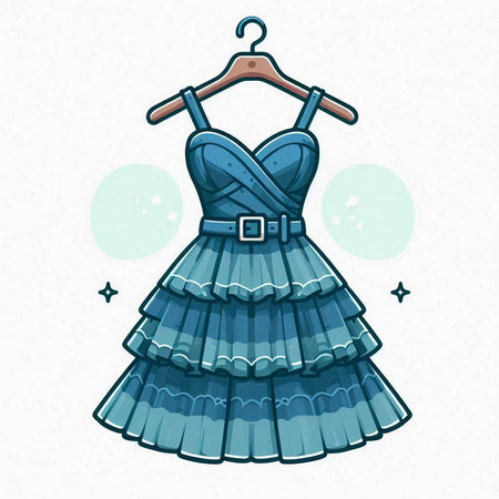 Blue dress on a hanger on a white background. Vector illustration.のイラスト素材