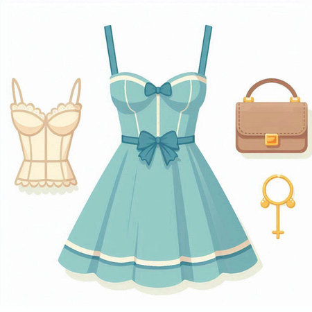 Cute fashion set with lingerie and accessories. Vector illustration.のイラスト素材