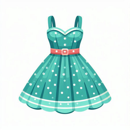 Cute green dress with polka dots isolated on white background. Vector illustration.のイラスト素材