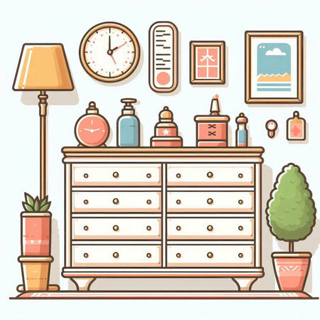 Furniture in flat style. Furniture for living room. Vector illustrationのイラスト素材