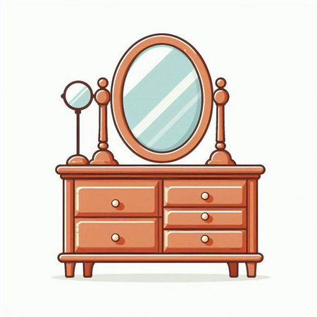 Vector illustration of a vintage chest of drawers with a mirror.のイラスト素材