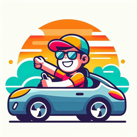 Cartoon character of a boy driving a car. Vector illustration.のイラスト素材