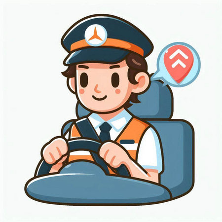 Illustration of a boy driving a car with a smiley faceのイラスト素材