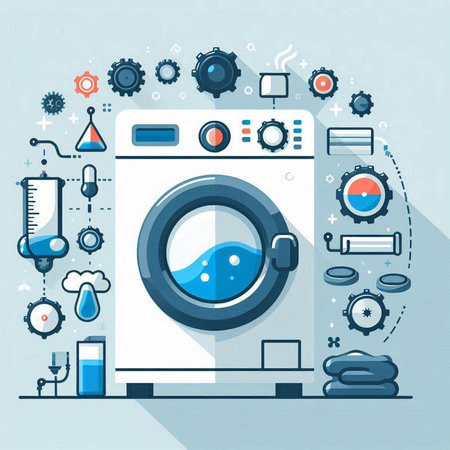 Washing machine. Laundry service. Flat design vector illustration.のイラスト素材