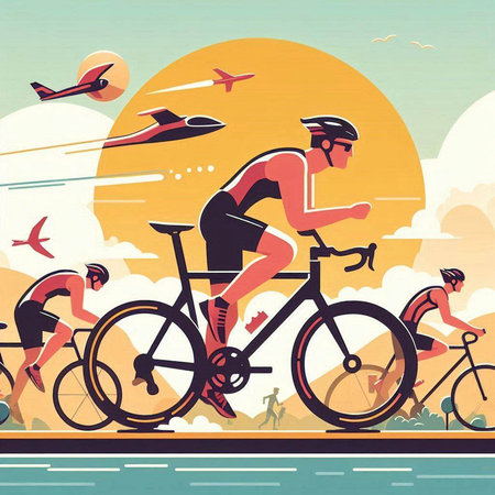 Cyclists racing in the park. Vector illustration of a cyclist.のイラスト素材