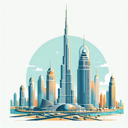 Vector illustration of Dubai, United Arab Emirates. Modern skyscrapersのイラスト素材