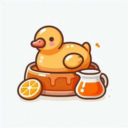 Cute duck and honey on a white background. Vector illustration.のイラスト素材