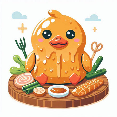 Chicken in the form of a chicken on a wooden board. Vector illustrationのイラスト素材