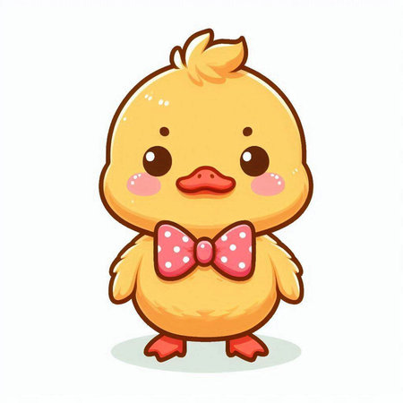 Cute little chicken with bow tie isolated on white background. Vector illustration.のイラスト素材