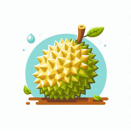 Fresh durian fruit isolated on white background. Vector illustration in flat style.のイラスト素材