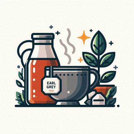 Organic tea icon. Vector illustration in flat linear design style.のイラスト素材