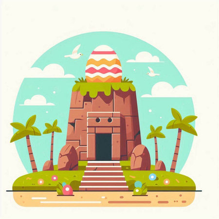 Cute cartoon vector illustration of ancient Hindu temple in a flat style.のイラスト素材