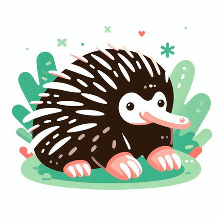 Cute hedgehog on the grass. Vector illustration in cartoon style.のイラスト素材
