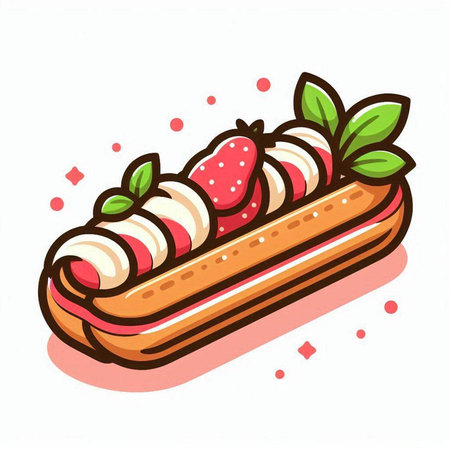 Illustration of a hot dog with strawberry and cream on a white backgroundのイラスト素材