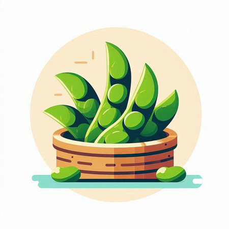 Illustration of green plant in a wooden pot. Vector illustration.のイラスト素材