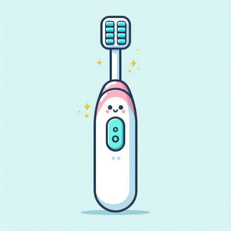 Electric toothbrush. Vector illustration in flat style. Isolated on blue background.のイラスト素材