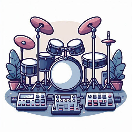 Drum set. Vector illustration in cartoon style on white background.のイラスト素材