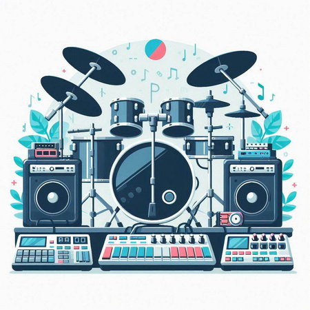 Musical instruments set. Vector illustration in flat style. Music and entertainment concept.のイラスト素材